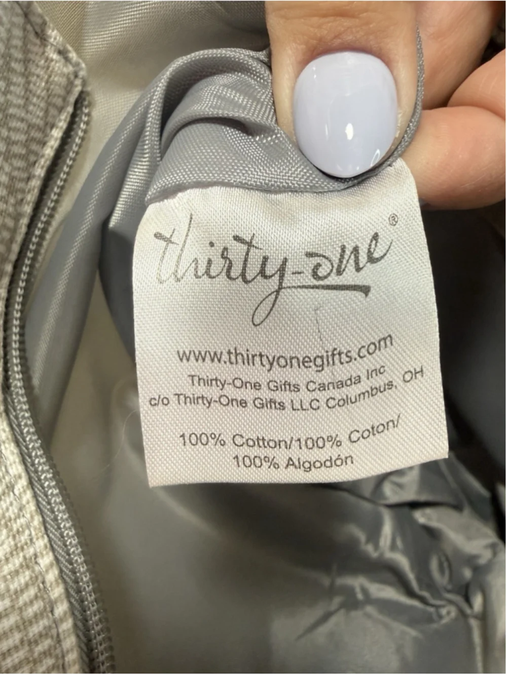 Thirty One bag Canvas Tote small grey cream new small zip top new